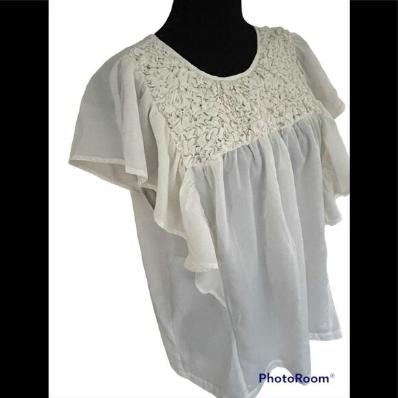 DANIEL Rainn ivory butterfly sleeved top with gathered elastic bodice, size XL - Picture 6 of 7